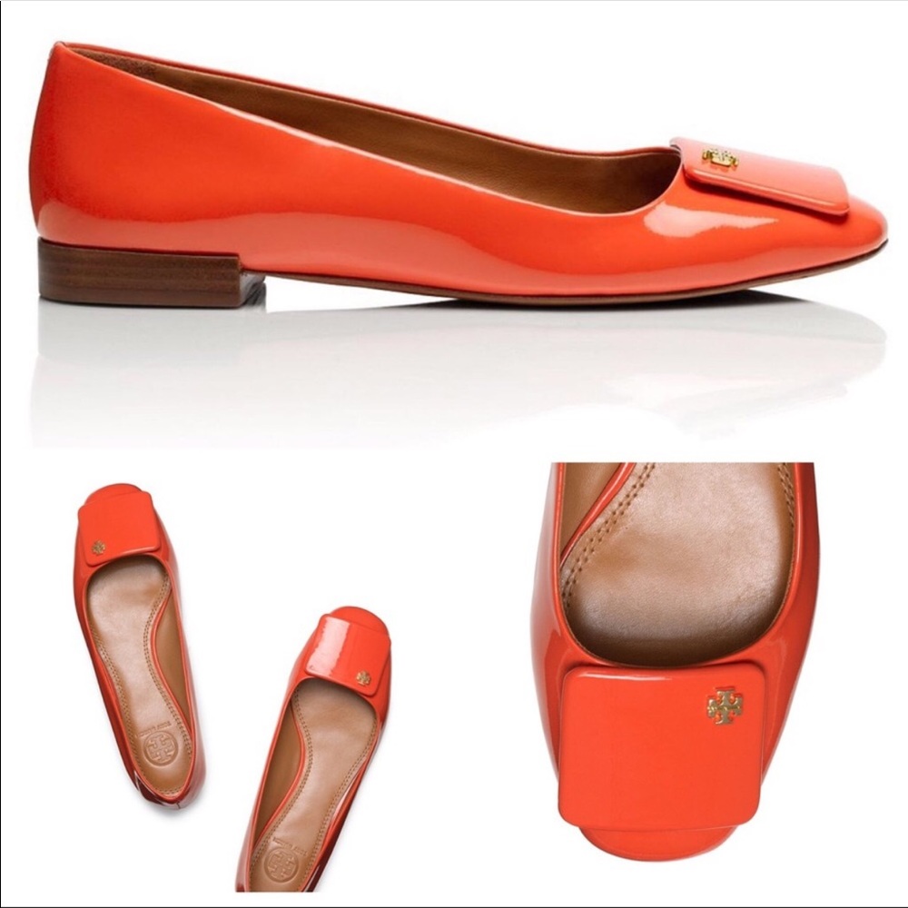 Tory Burch Yardley Patent Poppy Red Flats Sz 5.5